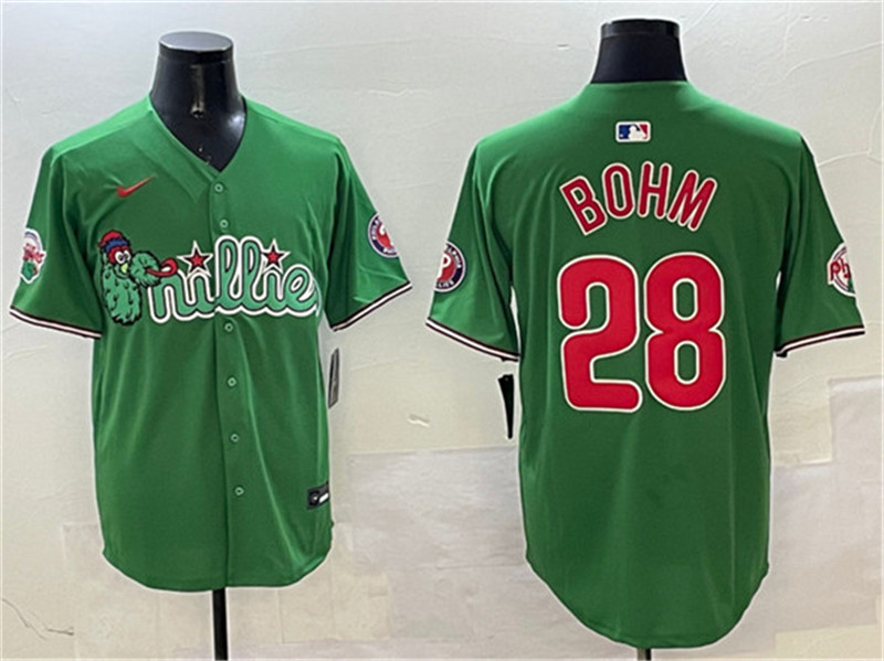 Men's Philadelphia Phillies 28 Alec Bohm Green Phanatic Limited Stitched Jersey
