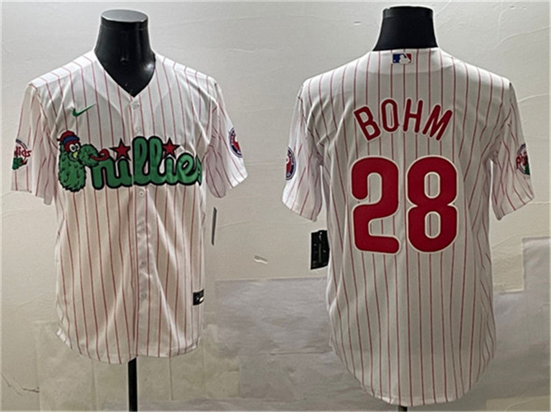 Men's Philadelphia Phillies 28 Alec Bohm White Phanatic Cool Base Stitched Jersey