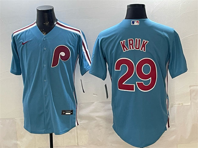 Men's Philadelphia Phillies 29 John Kruk Blue Cool Base Stitched Jersey