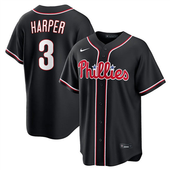 Men's Philadelphia Phillies 3 Bryce Harper Fashion Black Out Stitched Baseball Jersey