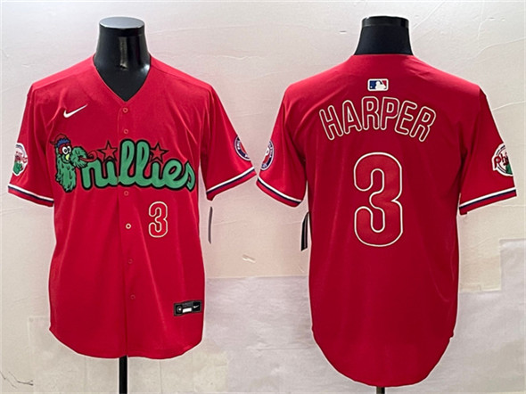 Men's Philadelphia Phillies 3 Bryce Harper Red Phanatic Limited Stitched Jersey
