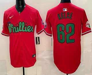 Men's Philadelphia Phillies 62 Jason Kelce Red Limited Stitched Jersey