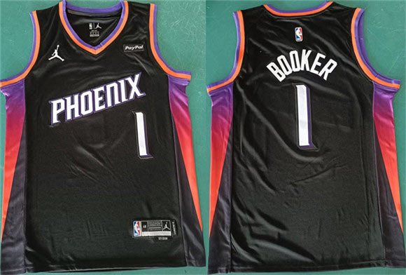 Men's Phoenix Suns 1 Devin Booker Black 2025 Statement Edition Stitched Basketball Jersey