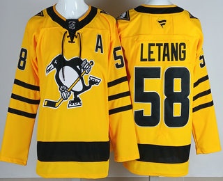 Men's Pittsburgh Penguins 58 Kris Letang Yellow Alternate Authentic Jersey
