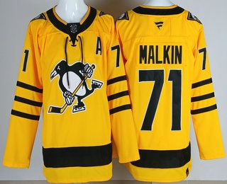 Men's Pittsburgh Penguins 71 Evgeni Malkin Yellow Alternate Authentic Jersey