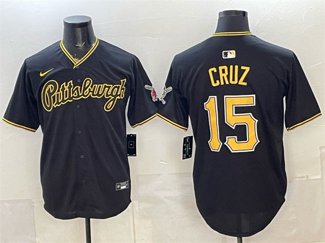 Men's Pittsburgh Pirates 15 Oneil Cruz Black Limited Stitched Baseball Jersey