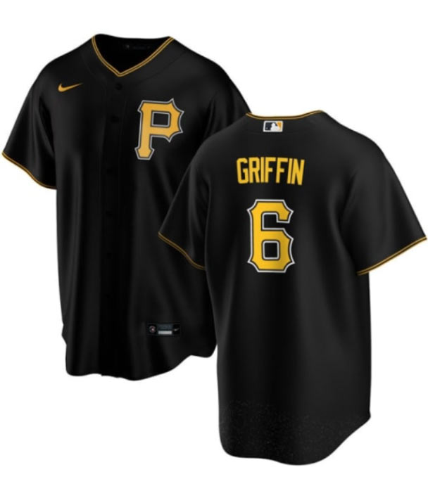 Men's Pittsburgh Pirates 6 Konnor Griffin Black Cool Base Stitched Baseball Jersey