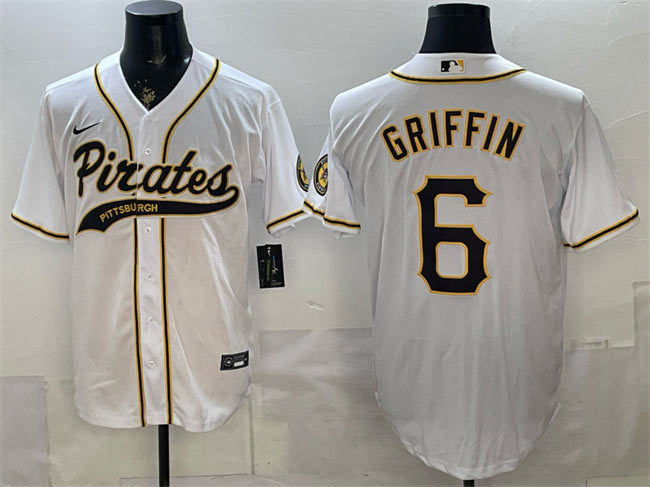 Men's Pittsburgh Pirates 6 Konnor Griffin White Cool Base Stitched Baseball Jersey
