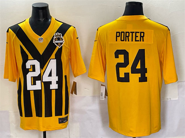 Men's Pittsburgh Steelers 24 Joey Porter Jr. Gold 1933 Throwback Alternate Football Stitched Game Jersey