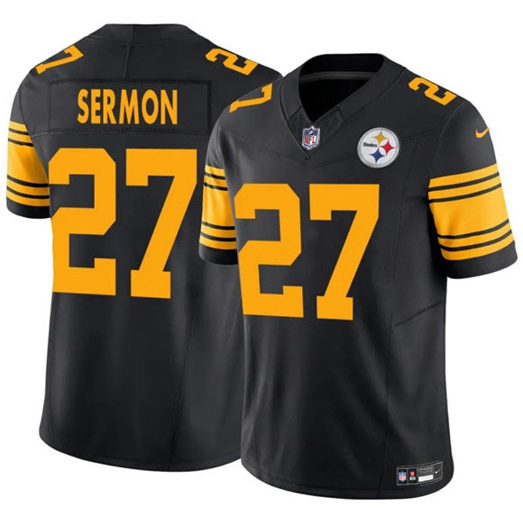 Men's Pittsburgh Steelers 27 Trey Sermon Black 2025 F.U.S.E. Color Rush Vapor Untouchable Limited Football Stitched Jersey