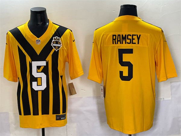 Men's Pittsburgh Steelers 5 Jalen Ramsey Gold 1933 Throwback Alternate Football Stitched Game Jersey