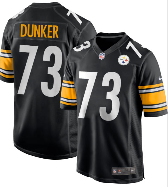 Men's Pittsburgh Steelers 73 Gennings Dunker Black Replica Home Stitched Jersey
