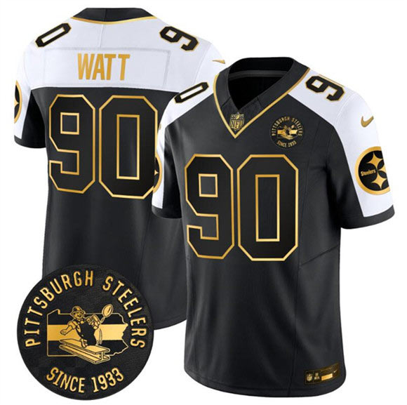 Men's Pittsburgh Steelers 90 T.J. Watt Black Gold Alternate F.U.S.E. Throwback 1933 Patch Vapor Untouchable Limited Football Stitched Jersey
