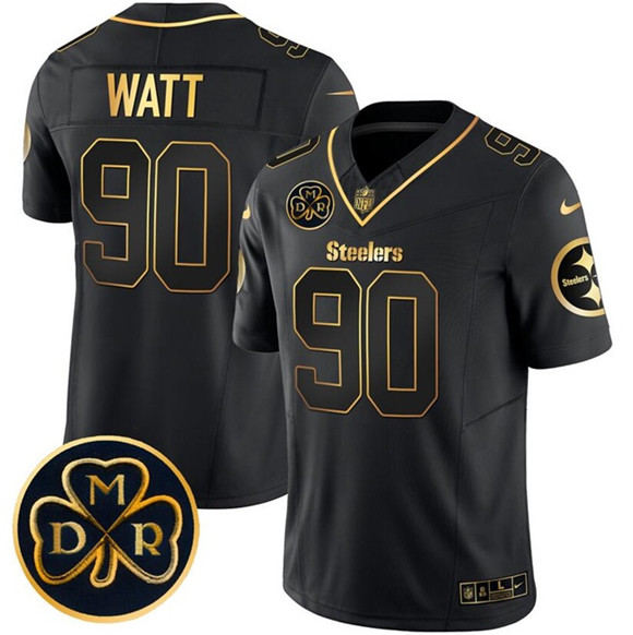 Men's Pittsburgh Steelers 90 T.J. Watt Black Gold F.U.S.E. DMR Patch Vapor Limited Football Stitched Jersey