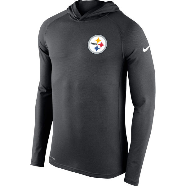 Men's Pittsburgh Steelers Charcoal Stadium Touch Hooded Performance Long Sleeve T Shirt