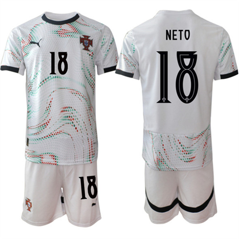 Men's Portugal Team 18 Pedro Neto 2025 White Away Soccer Jersey Suit
