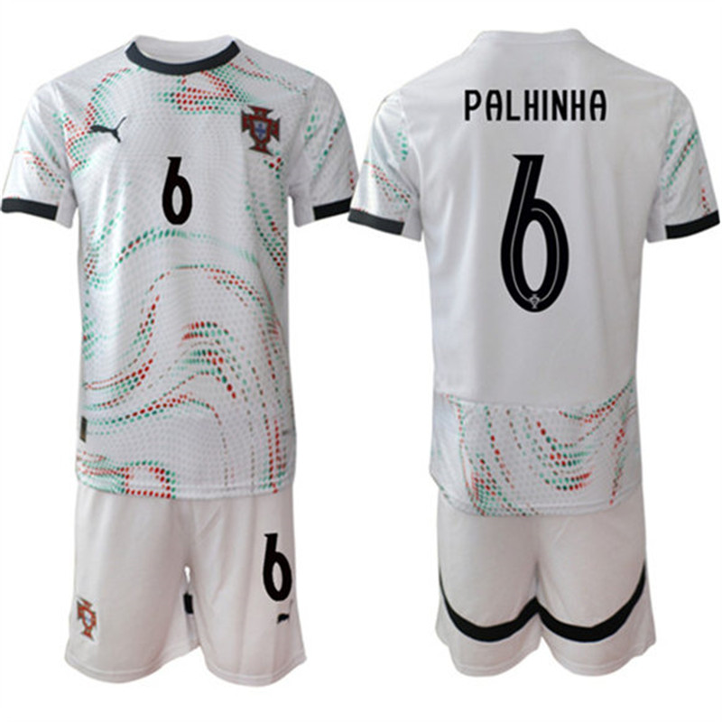 Men's Portugal Team 6 Joao Palhinha 2025 White Away Soccer Jersey Suit