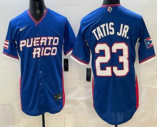 Men's Puerto Rico 23 Fernando Tatis Jr Blue 2026 World Baseball Classic Cool Base Jersey