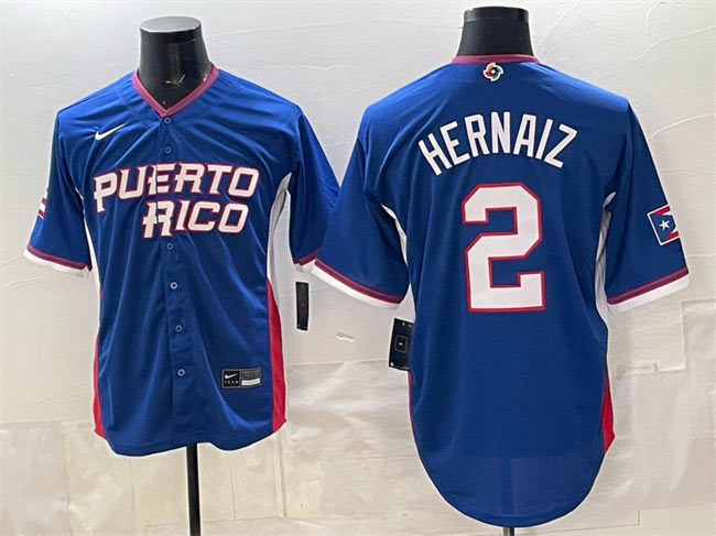 Men's Puerto Rico Baseball 2 Darell Hernaiz Royal 2026 World Baseball Classic Road Stadium Stitched Jersey