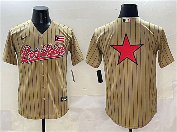 Men's Puerto Rico Baseball Tan 2023 World Baseball Classic Team Big Logo Stitched Jersey