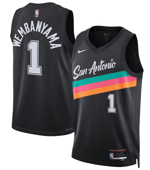 Men's San Antonio Spurs 1 Victor Wembanyama Black 2025 26 City Edition Swingman Stitched Basketball Jersey