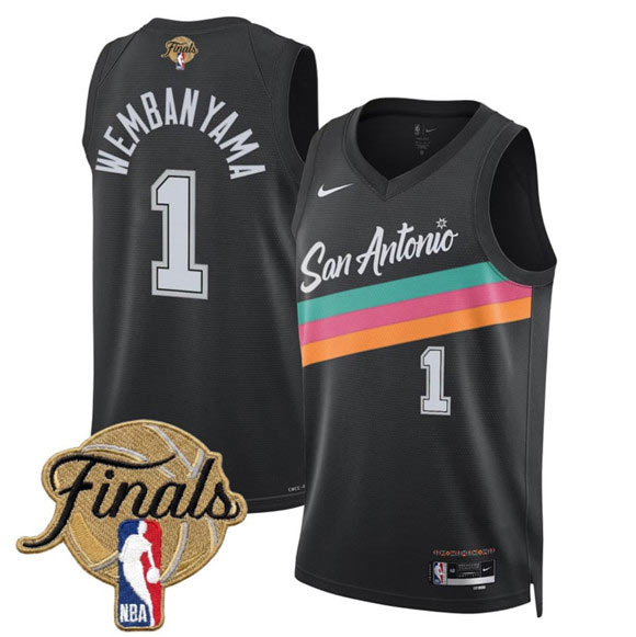 Men's San Antonio Spurs 1 Victor Wembanyama Black 2026 Finals Patch City Edition Stitched Basketball Jersey