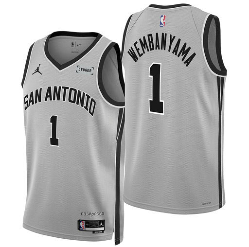 Men's San Antonio Spurs 1 Victor Wembanyama Silver 2025 26 Statement Edition Stitched Basketball Jersey