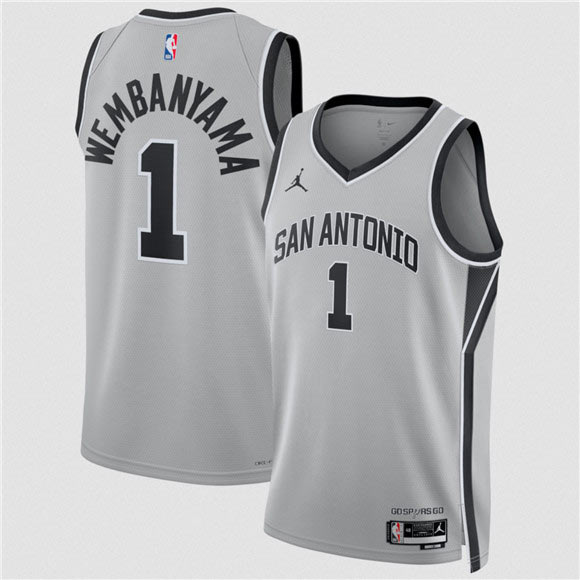 Men's San Antonio Spurs 1 Victor Wembanyama Silver 2025 Statement Edition Stitched Basketball Jersey
