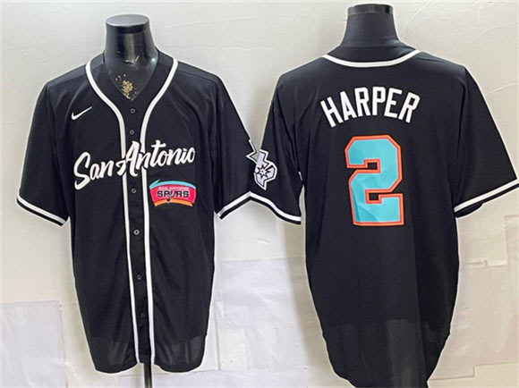 Men's San Antonio Spurs 2 Dylan Harper Black Stitched Baseball Jerseys