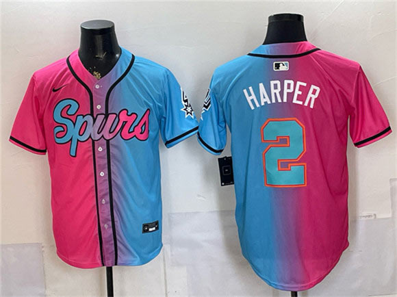 Men's San Antonio Spurs 2 Dylan Harper Pink Blue Limited Stitched Baseball Jersey
