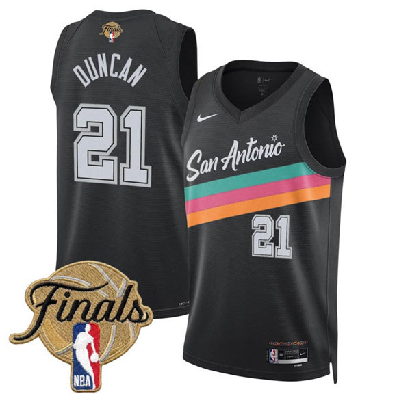 Men's San Antonio Spurs 21 Tim Duncan Black 2026 Finals Patch City Edition Stitched Basketball Jersey