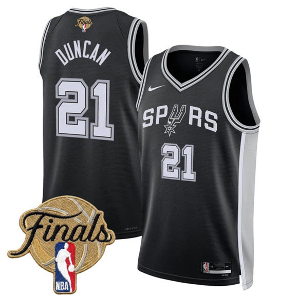 Men's San Antonio Spurs 21 Tim Duncan Black 2026 Finals Patch Icon Edition Stitched Basketball Jersey