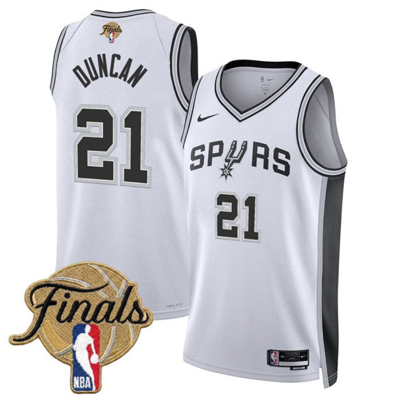 Men's San Antonio Spurs 21 Tim Duncan White 2026 Finals Patch Association Edition Stitched Basketball Jersey
