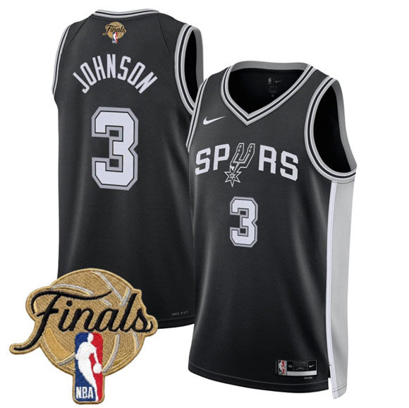 Men's San Antonio Spurs 3 Keldon Johnson Black 2026 Finals Patch Icon Edition Stitched Basketball Jersey