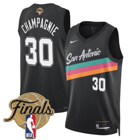 Men's San Antonio Spurs 30 Julian Champagnie Black 2026 Finals Patch City Edition Stitched Basketball Jersey