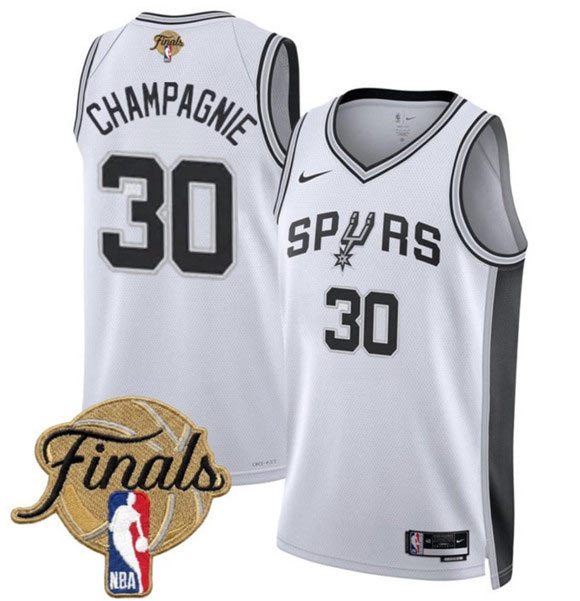 Men's San Antonio Spurs 30 Julian Champagnie White 2026 Finals Patch Association Edition Stitched Basketball Jersey