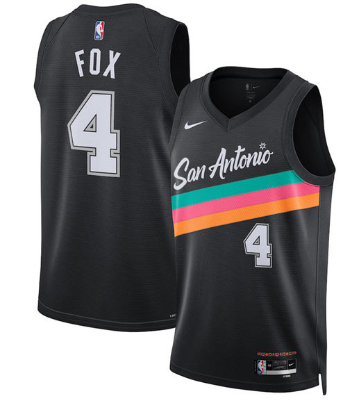 Men's San Antonio Spurs 4 De'Aaron Fox Black 2025 26 City Edition Swingman Stitched Basketball Jersey