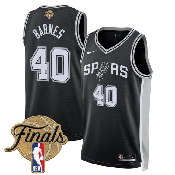 Men's San Antonio Spurs 40 Harrison Barnes Black 2026 Finals Patch Icon Edition Stitched Basketball Jersey