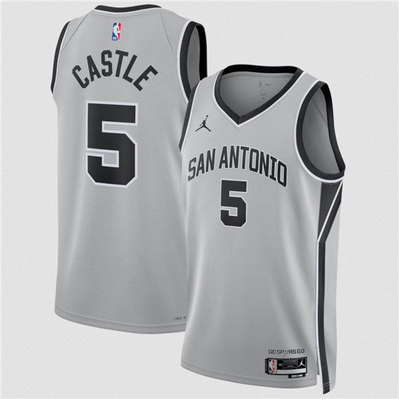 Men's San Antonio Spurs 5 Stephon Castle Silver 2025 Statement Edition Stitched Basketball Jersey