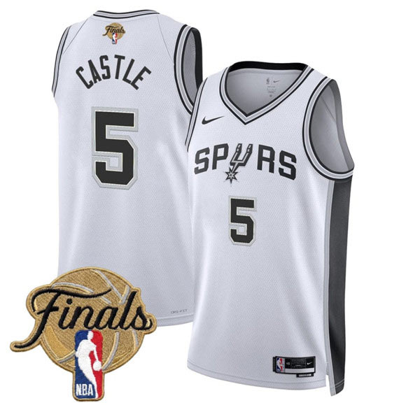 Men's San Antonio Spurs 5 Stephon Castle White 2026 Finals Patch Association Edition Stitched Basketball Jersey
