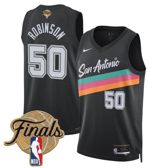 Men's San Antonio Spurs 50 David Robinson Black 2026 Finals Patch City Edition Stitched Basketball Jersey