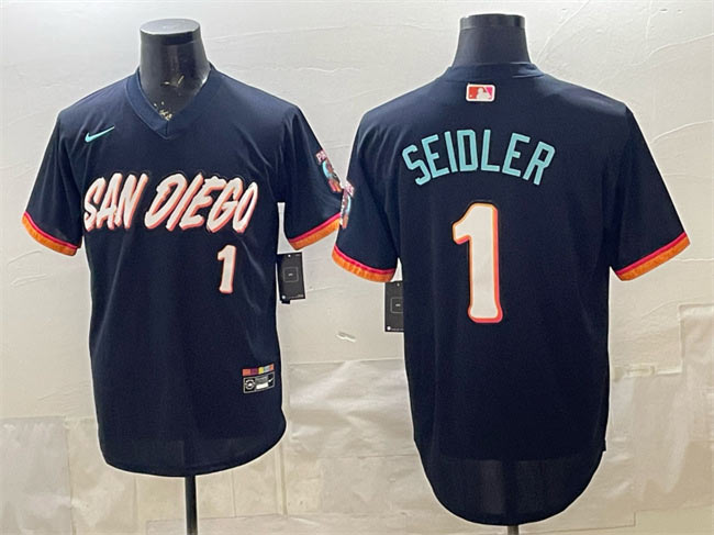 Men's San Diego Padres 1 Peter Seidler Obsidian 2026 City Connect Stadium Stitched Baseball Jersey