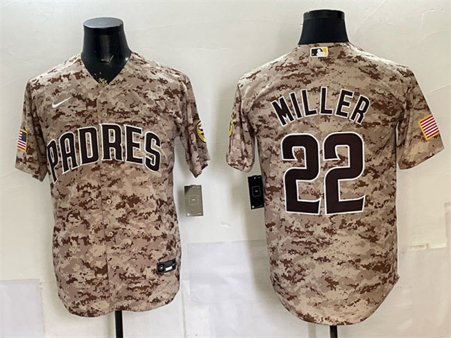 Men's San Diego Padres 22 Mason Miller Tan Camo Cool Base Stitched Baseball Jersey