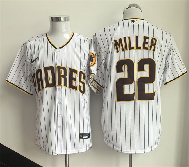 Men's San Diego Padres 22 Mason Miller White Cool Base Stitched Baseball Jersey