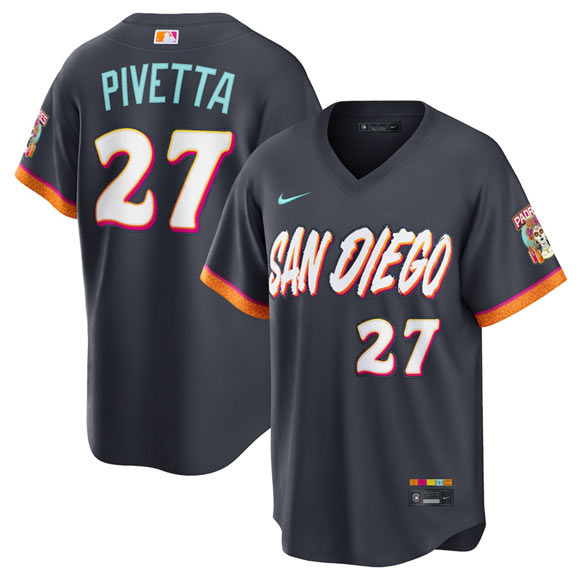 Men's San Diego Padres 27 Nick Pivetta Obsidian 2026 City Connect Stadium Limited Stitched Baseball Jersey