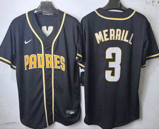 Men's San Diego Padres 3 Jackson Merrill 2026 Black Fashion Cool Base Jersey