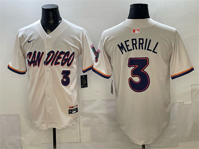 Men's San Diego Padres 3 Jackson Merrill Cream 2026 City Connect Stadium Stitched Baseball Jersey