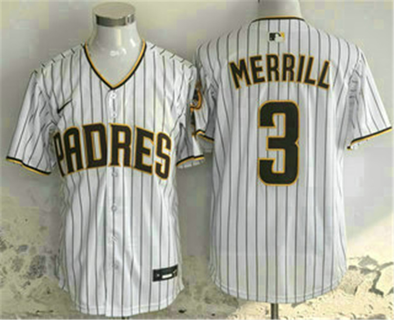 Men's San Diego Padres 3 Jackson Merrill White Pinstripe Limited Stitched Jersey