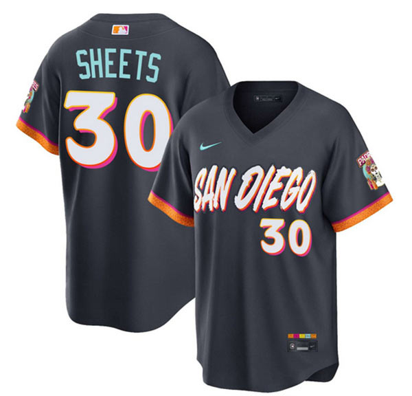 Men's San Diego Padres 30 Gavin Sheets Obsidian 2026 City Connect Stadium Stitched Baseball Jersey