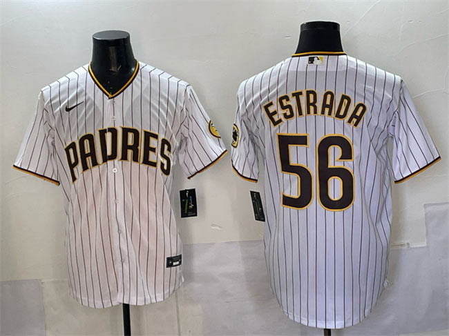 Men's San Diego Padres 56 Jeremiah Estrada White Cool Base Stitched Baseball Jersey